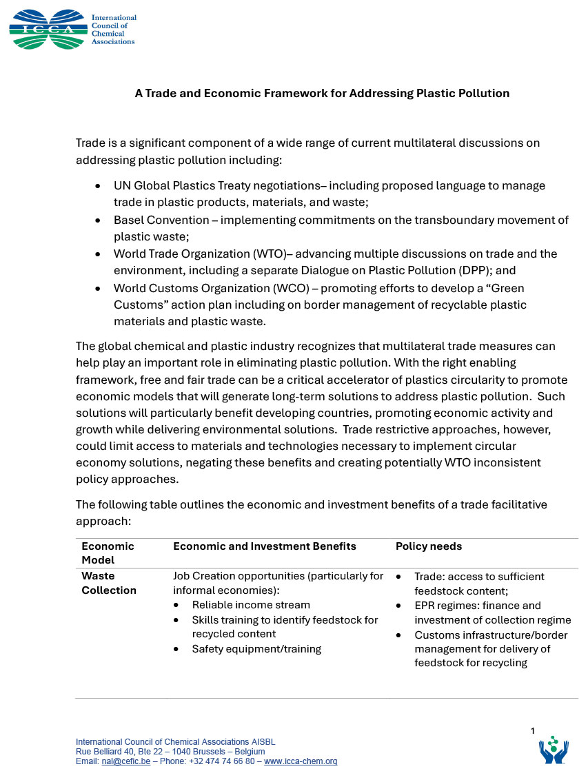 ICCA Position Paper on Plastics and Trade