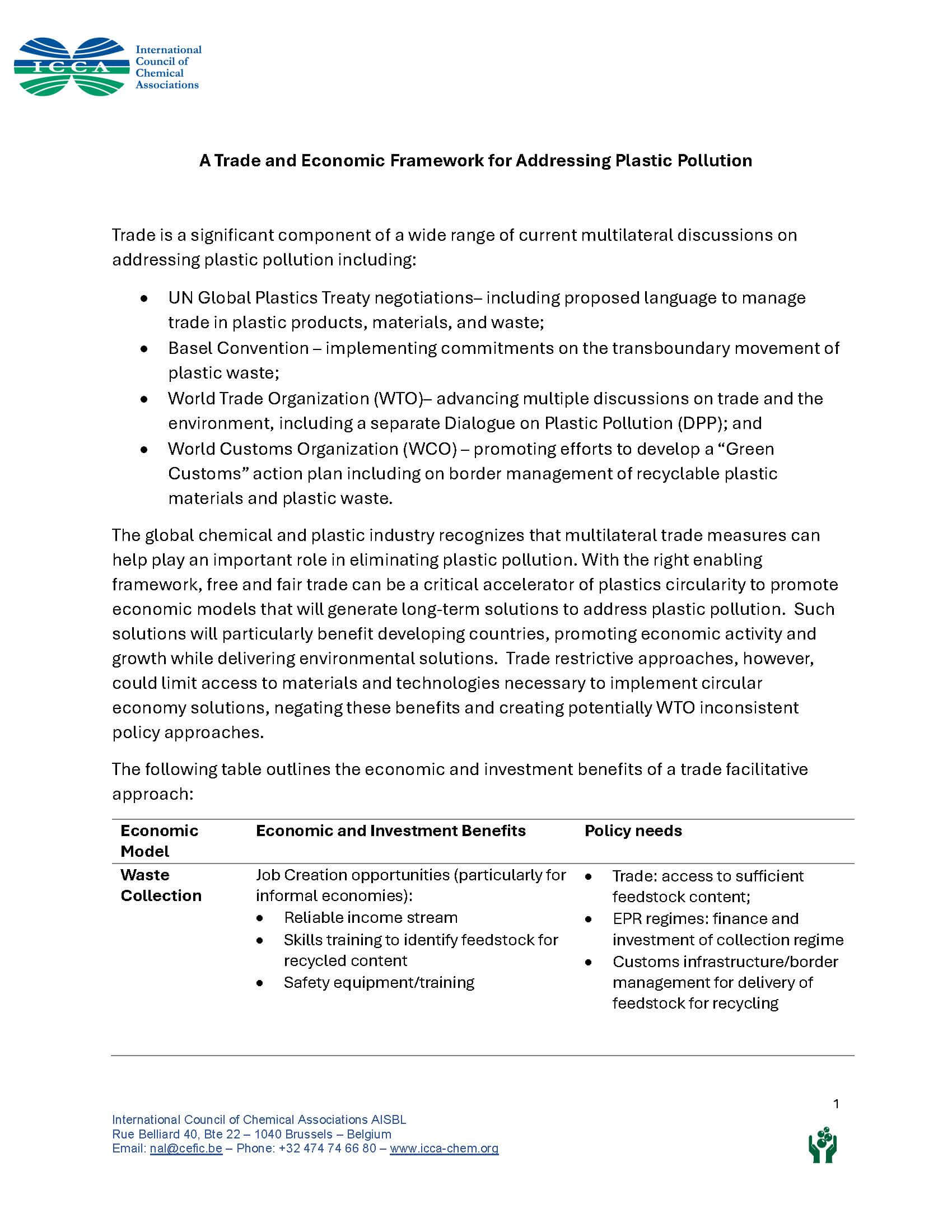 ICCA Position Paper on Plastics and Trade